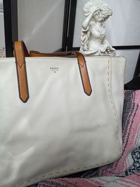 Cream Tote with Brown Leather Handles
